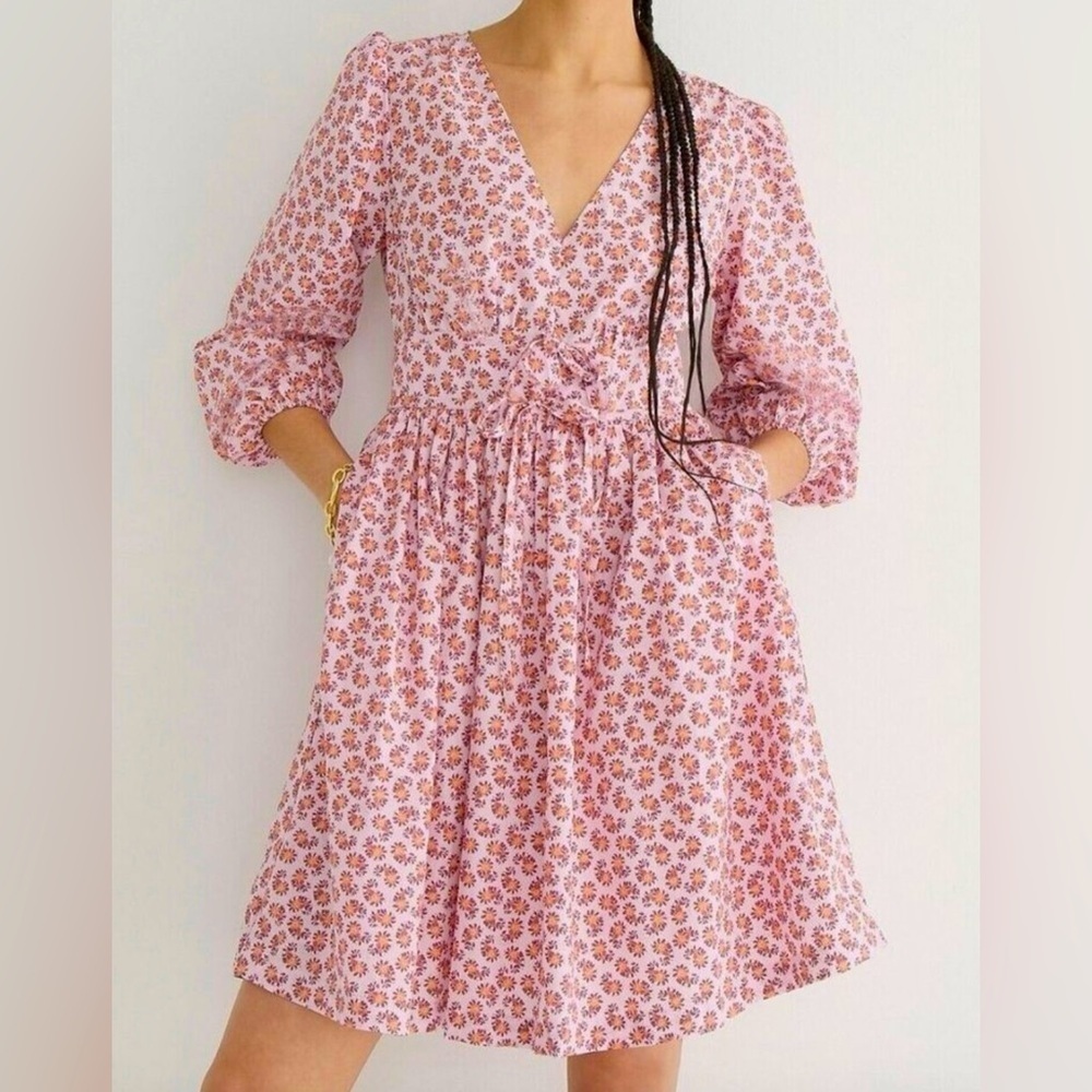 J. Crew V-neck Cotton Poplin Mini Dress Pink Floral Size 2